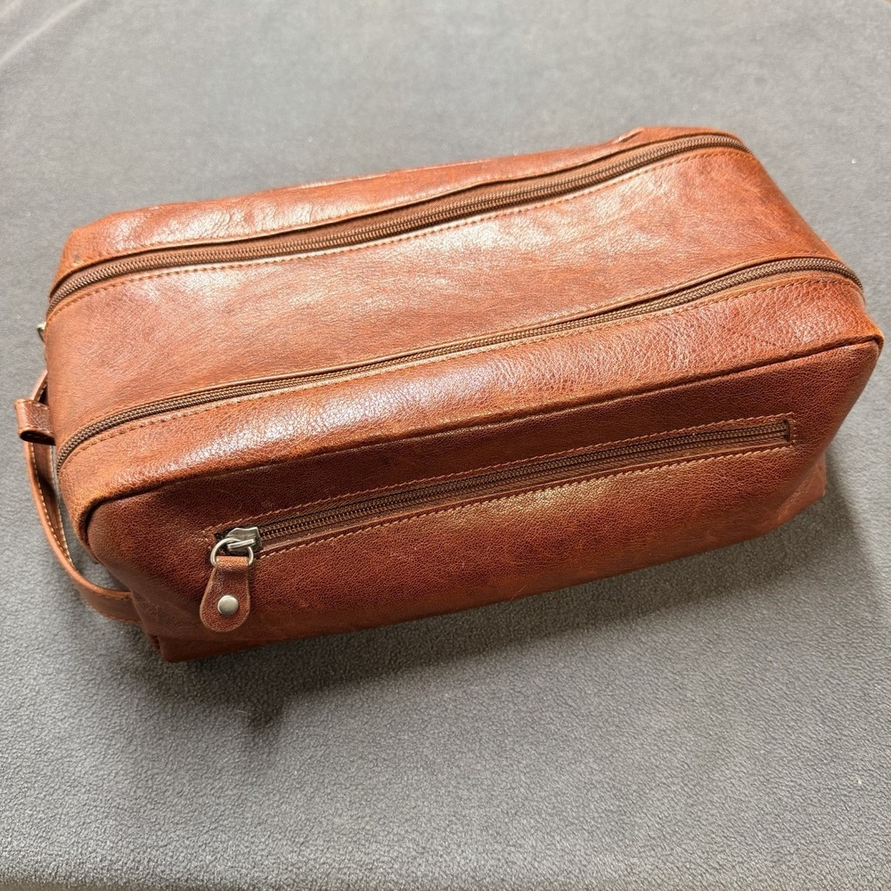 Wilsons Leather Brown Zip Dopp Kit Toiletry Bag Men's Lined Outer Pockets